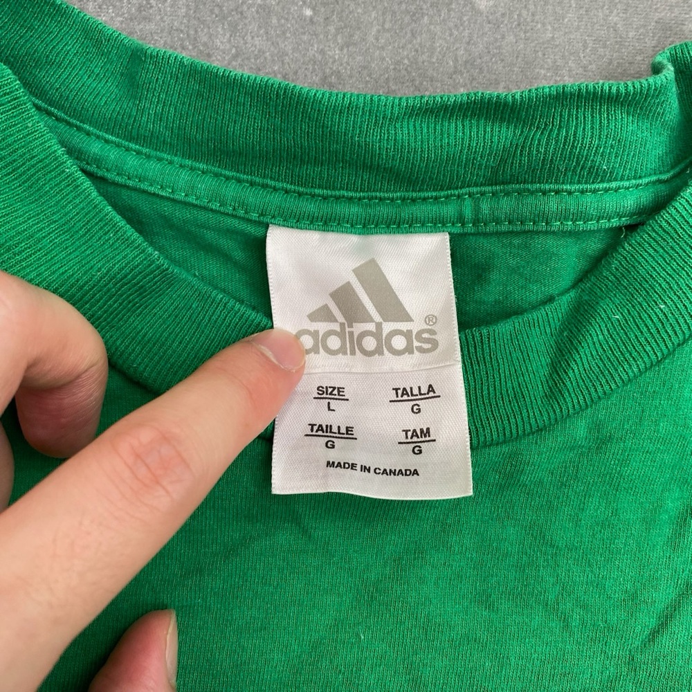 Adidas Logo T‎ Shirt Green Big Logo Tee Mens Large - Picture 2 of 9